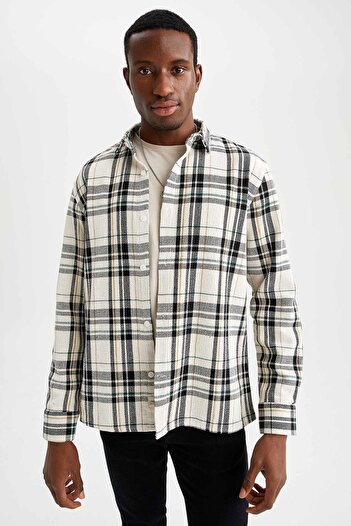 DeFacto Modern Fit Polo Yaka Dokulu Uzun Kollu Gömlek