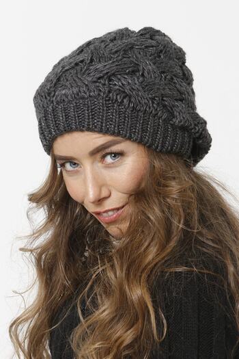 Vemod Women's Gray Basket Knitted Lined Knitwear Beret