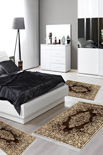 Alanur Home Eko Trend Djt Πλενόμενη αντιολισθητική βάση 3 τεμαχίων κρεβατοκάμαρας 761 Ottoman Brown
