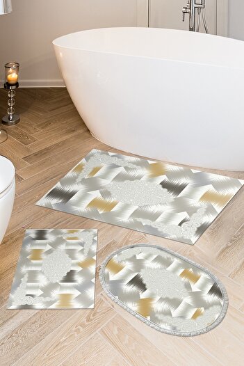 Alanur Home Eko Trend Djt 3-Pece Washable Αντιολισθητική Βάση Σετ Μπάνιου S1030 Modern Cream