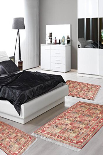 Alanur Home Eko Trend Djt Миючий нековзний підлогу 3-х спальний гарнітур M12343 Persian Bordo