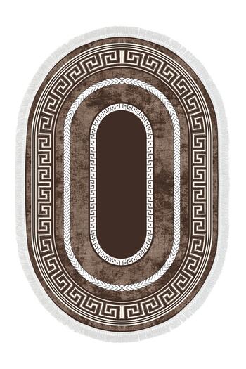 Alanur Home Eko Trend Djt 2 Piece Washable Non-Slip Base Oval Bathroom Mat 651m Modern Brown (50 X 80 - 40 X 50)