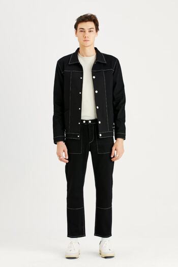 IAMNOTBASIC Men's Black Contrast Stitched Gabardine Jack Trousers