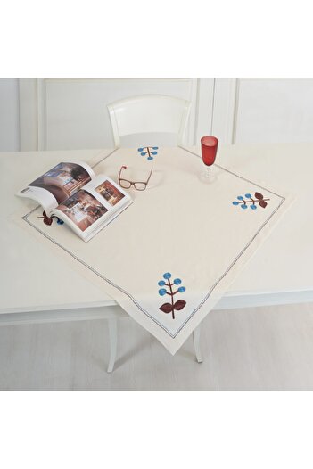 ÖDEL HOME Turquoise Buldan Fabric Embroidered 90X90 cm Tablecloth