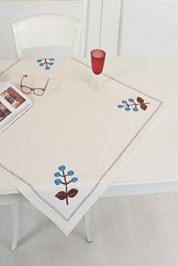 ÖDEL HOME Turquoise Buldan Fabric Embroidered 90X90 cm Tablecloth