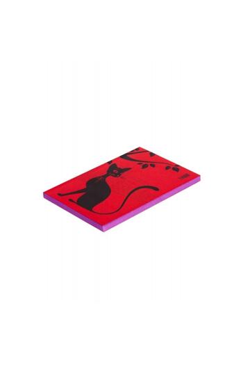 Dones Thinkbook A5 Size Notebook with Cat, Red Cover, Purple-Orange Inner Pages, Root Painted
