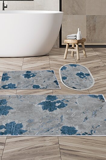 Alanur Home Set covoraș de baie cu bază anti-alunecare, lavabil, 3 piese Eko Trend Djt, 660 m, albastru acuarelă