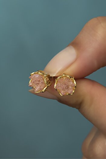Ervanur Pink Zircon Stone Lotus Flower Women's Earrings