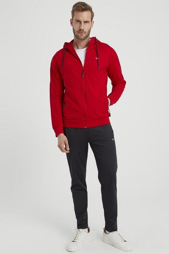 DYNAMO Men's Red Hooded Diver Fabric Tracksuit Set
