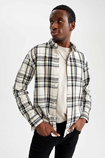 DeFacto Modern Fit Polo Yaka Dokulu Uzun Kollu Gömlek