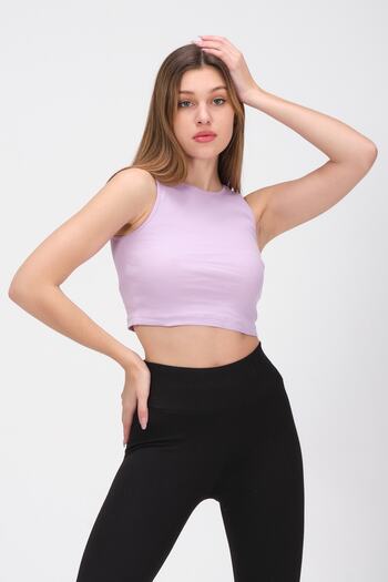 PUNKY CAT Women's Lilac Crew Neck Crop Top Sleeveless T-shirt