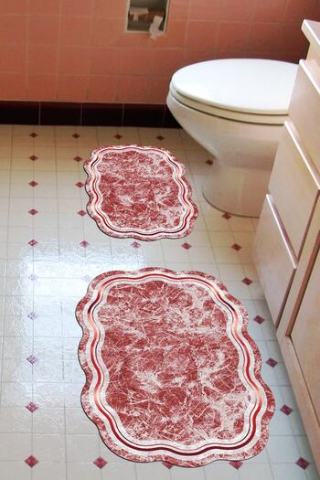 Alanur Home Laser Cut Djt 2 Piece Washable Non-Slip Base Bathroom Mat Toilet Seat Set 203 Figured Red