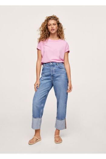 MANGO Woman Γυναικείο ροζ casual βαμβακερό μπλουζάκι