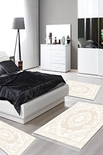 Alanur Home Eko Trend Djt Πλενόμενη Αντιολισθητική Βάση Οβάλ Σετ Υπνοδωματίου 3 τεμαχίων 747 Classic Beige