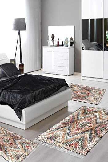 Alanur Home Eco Trend Djt Washable Non-Slip Base 3-Piece Bedroom Set F5003 Scandinavian Colorful