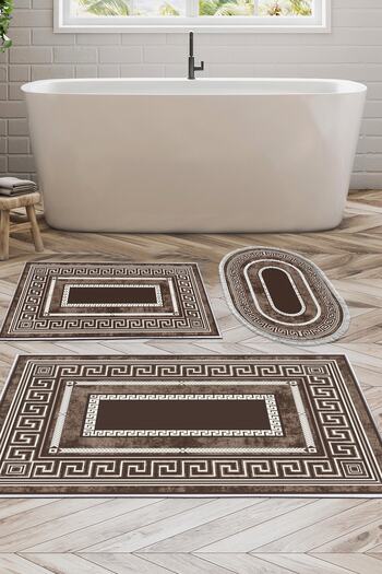 Alanur Home Eco Trend Djt 3-Piece Washable Non-Slip Base Bathroom Mat Set 651m Modern Brown