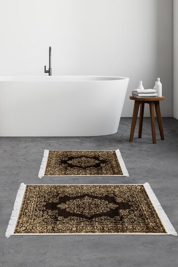 Alanur Home Eko Trend Djt 2 Piece Washable Non-Slip Base Bathroom Mat 761 Ottoman Brown (60 X 100 - 50 X 60)