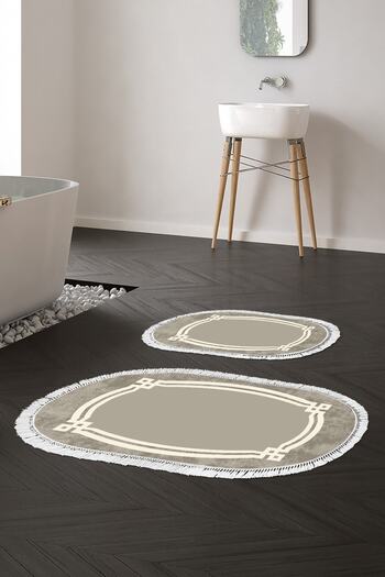 Alanur Home Eko Trend Djt 2 Piece Washable Non-Slip Base Oval Bathroom Mat 657m Modern Camel (50 X 80 - 40 X 50)