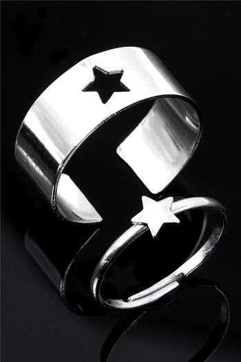 LABALABA Star Figured Silver Color Lacquer Plated Adjustable Pair of 2 Rings