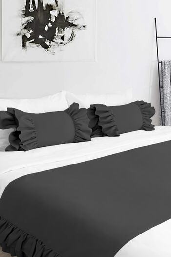 RİTMOHOME Bed Runner & Inner Filled Throw Pillow Set Double Ruffle Black, Dowry, Bedspread