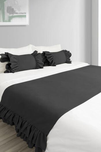 RİTMOHOME Bed Runner & Inner Filled Throw Pillow Set Double Ruffle Black, Dowry, Bedspread
