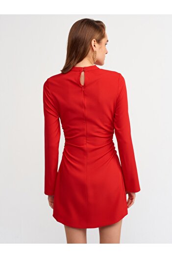 Dilvin 9156 Rochie Detaliată Gather Roșu