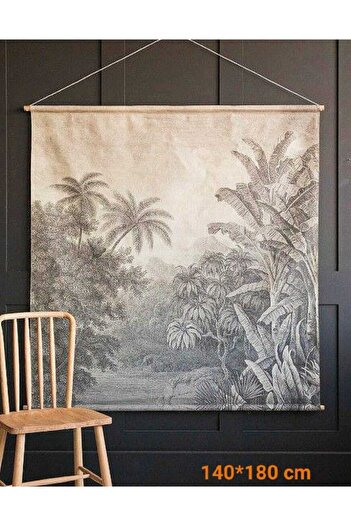 Alacastore Kara Kalem Orman Temalı Kalın Keten Kumaş Tapestry Duvar Örtüsü Halısı