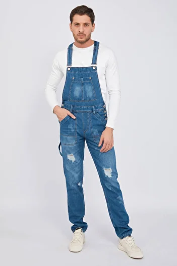 BNY JEANS Men's Jean Overalls Trousers Dark Blue