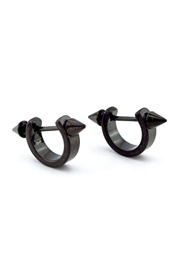 Solfera Pointed End Black Steel Half Hoop Earrings E948