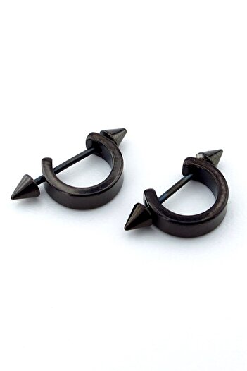 Solfera Pointed End Black Steel Half Hoop Earrings E948
