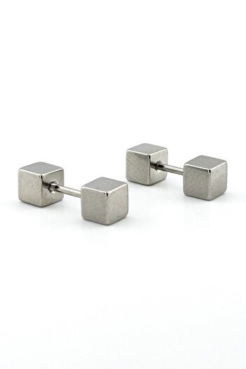 Solfera Silver Colored Cube Design Stainless Steel Men's Earrings E958