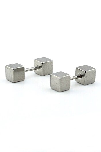 Solfera Silver Colored Cube Design Stainless Steel Men's Earrings E958
