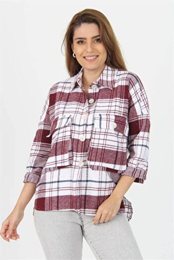 Neşeli Butik Women's Foldable Sleeve Pocket Detailed Plaid Lumberjack Shirt Nb9020