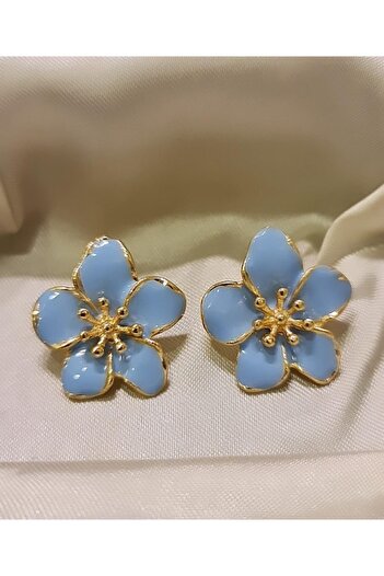 HOSBUTIK Gold Blue Color Enamel Flower Earrings