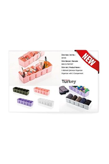 Tuğra 5 Compartment Drawer Socks Tie Drawer Organizer 3 Pieces