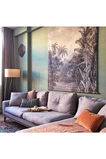 Alacastore Kara Kalem Orman Temalı Kalın Keten Kumaş Tapestry Duvar Örtüsü Halısı