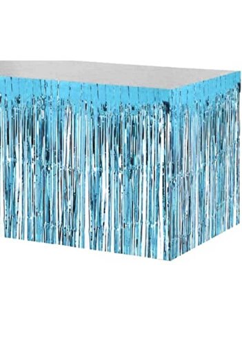 Uzay Ambalaj Metallized Foil Light Blue Tasseled Table Skirt