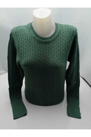SEFER Lycra Knitwear Mother Sweater with Hair Braid Pattern and Bead Detail on Wrist