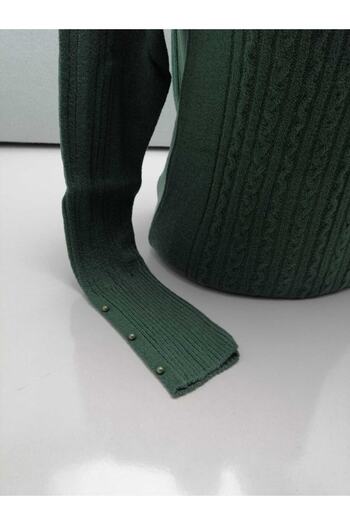 SEFER Lycra Knitwear Mother Sweater with Hair Braid Pattern and Bead Detail on Wrist