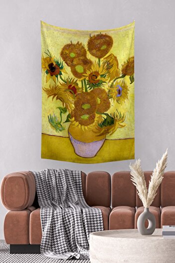 Vagonik Van Gogh Vazoda Ayçiçekleri Duvar Örtüsü Halısı 140 X 100 Cm-70x100 Cm