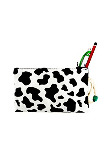 AlpCollection Cow Checkerboard Printed Cloth Pen Holder Zippered Wallet Makeup Bag
