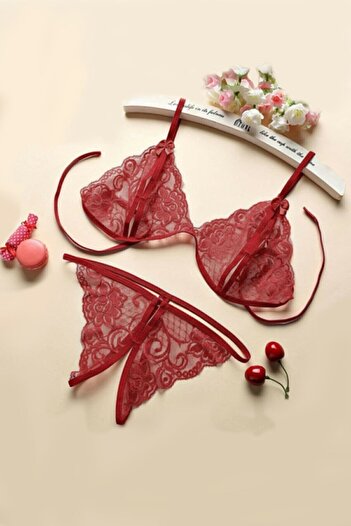 Imoda Women's Burgundy Lace Bra and Panty Set