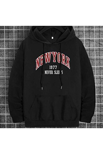 SMYRNA GİYİM New York Printed Hooded Sweatshirt