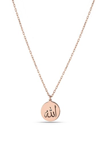 MySilvers Kadın Pembe Minimal Allah Yazılı Gümüş Kolye