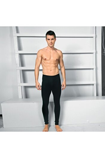 Anıl Men's Black Normal Waist Long Bottom Thermal Warm Underwear 1952
