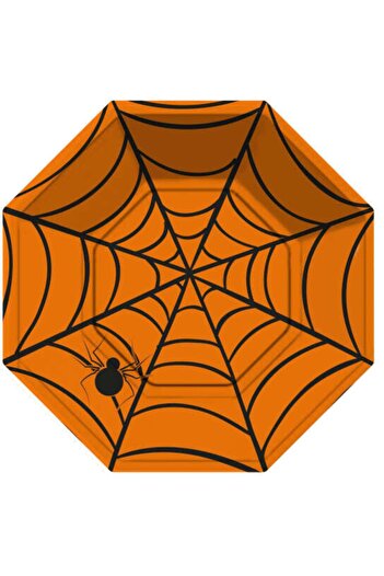 Parti Dünyası Halloween Örümcek Ağı Turuncu Tabak 8 Adet