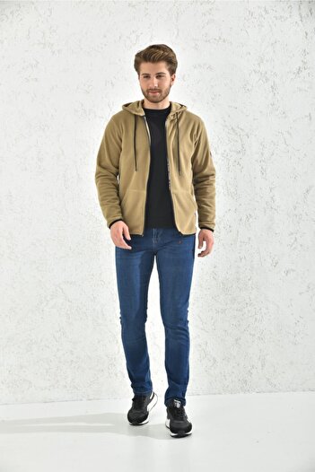 Rodi Rd22ke054211 Erkek Fermuarlı Kapişonlu Polar Sweat Bej
