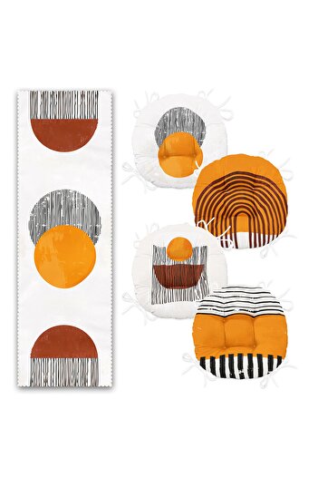 Realhomes Bohemian Special Designed Set of 4 Round Pouf Chair Cushions and 1 Runner