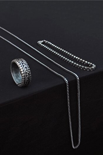 The Collection Wheel Tire Shaped Adjustable Silver Ring Cube Bracelet And Necklace Set