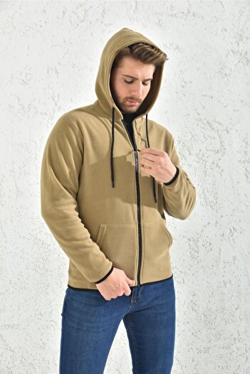 Rodi Rd22ke054211 Erkek Fermuarlı Kapişonlu Polar Sweat Bej